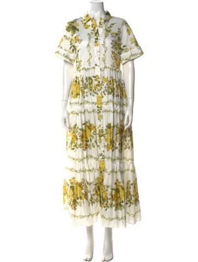 Pre-owned Erdem Floral Print Long Dress In White