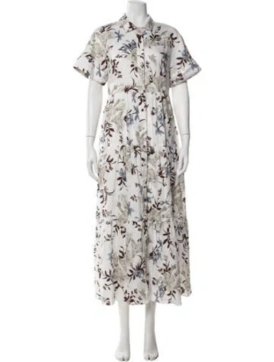 Pre-owned Erdem Floral Print Long Dress In White