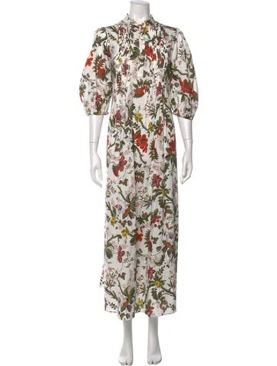 Pre-owned Erdem Floral Print Long Dress In White