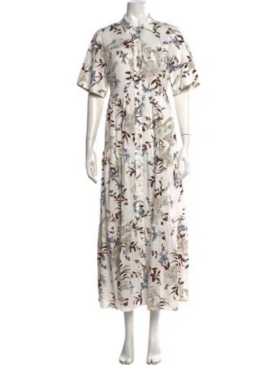 Pre-owned Erdem Floral Print Long Dress In White