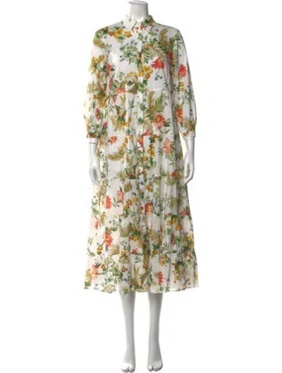 Pre-owned Erdem Floral Print Long Dress In White