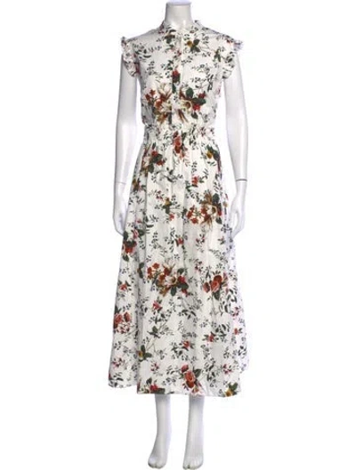 Pre-owned Erdem Floral Print Long Dress In White