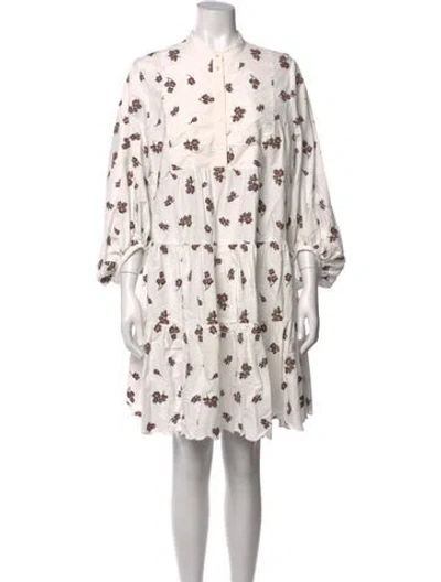 Pre-owned Erdem Floral Print Long Dress In White