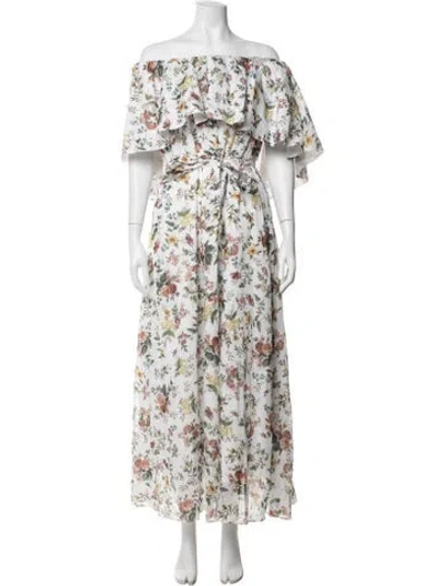 Pre-owned Erdem Floral Print Long Dress In White