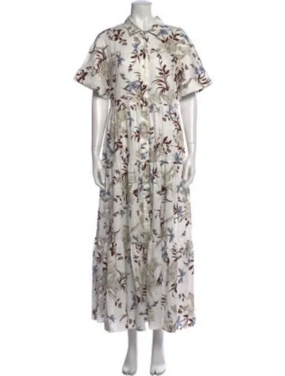 Pre-owned Erdem Floral Print Long Dress In White