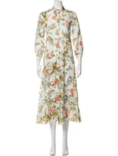 Pre-owned Erdem Floral Print Long Dress In White