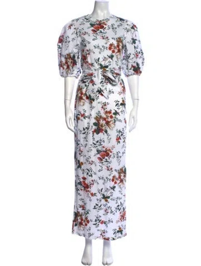 Pre-owned Erdem Floral Print Long Dress In White