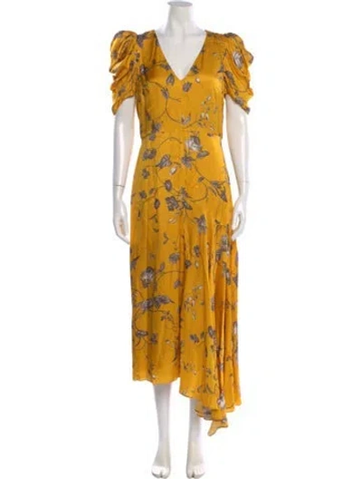 Pre-owned Erdem Floral Print Long Dress In Yellow