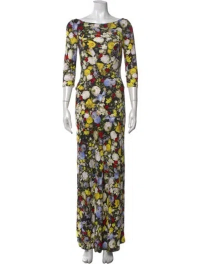 Pre-owned Erdem Floral Print Long Dress In Yellow