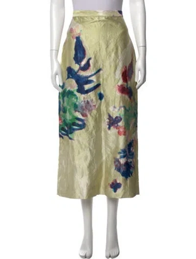 Pre-owned Erdem Floral Print Long Skirt In Green