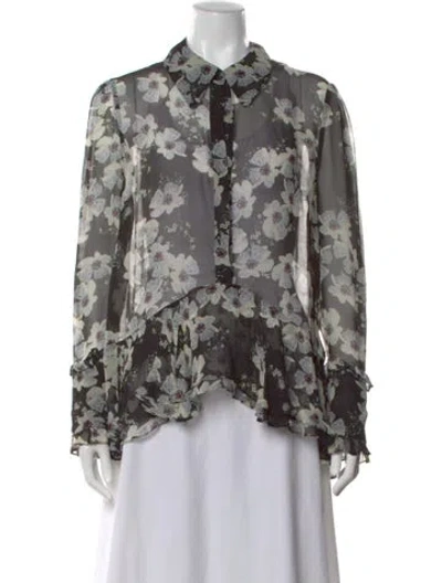 Pre-owned Erdem Floral Print Long Sleeve Blouse In Black