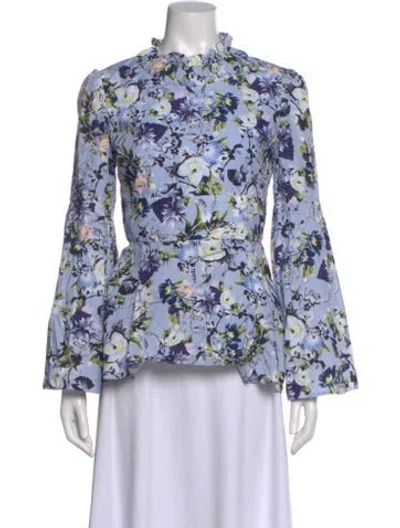 Pre-owned Erdem Floral Print Long Sleeve Blouse In Blue