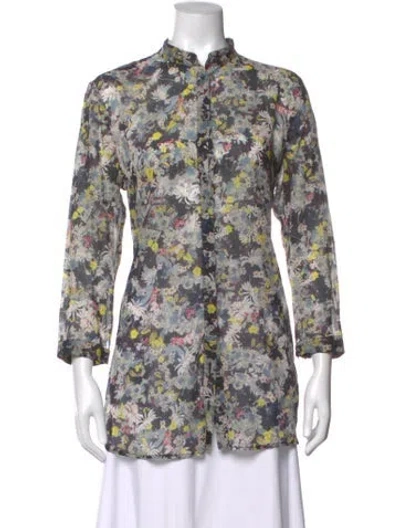 Pre-owned Erdem Floral Print Long Sleeve Blouse In Blue