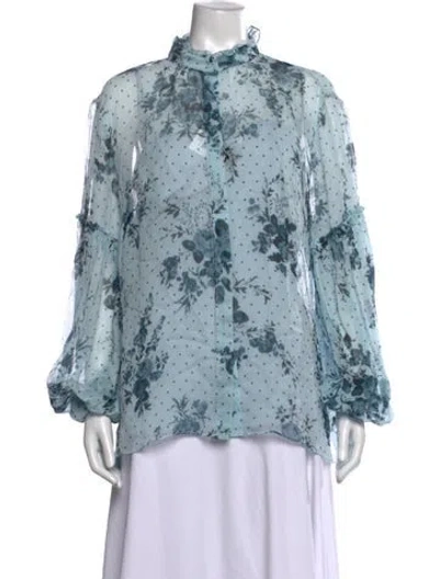 Pre-owned Erdem Floral Print Long Sleeve Blouse In Blue