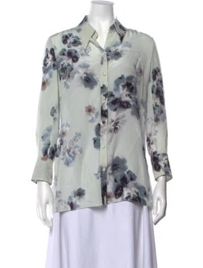 Pre-owned Erdem Floral Print Long Sleeve Blouse In Blue
