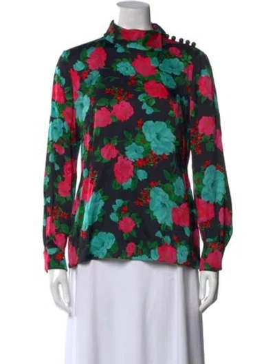 Pre-owned Erdem Floral Print Long Sleeve Blouse In Green