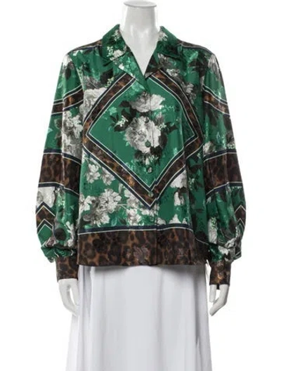 Pre-owned Erdem Floral Print Long Sleeve Blouse In Green