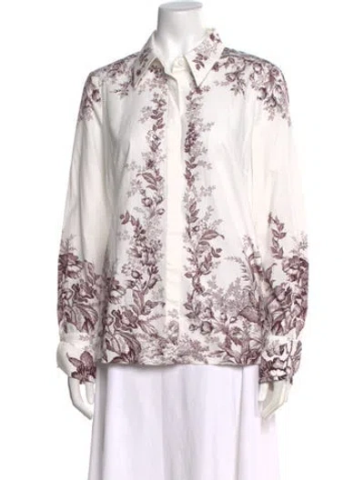 Pre-owned Erdem Floral Print Long Sleeve Blouse In Neutral