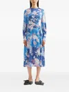 Erdem Floral Satin Cocktail Dress In Blue