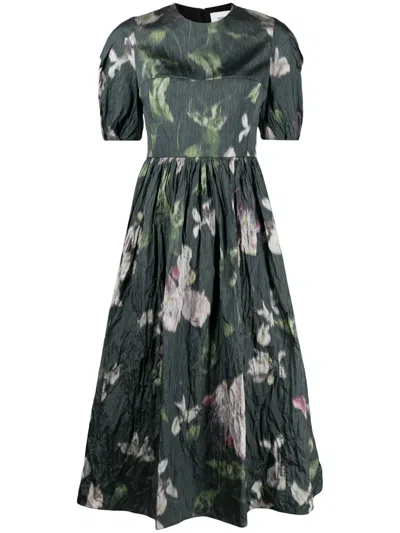 Erdem Floral-print Midi Dress In Green