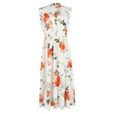 Erdem Floral-print Midi Dress In Multicolor Cotton In White