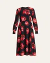 Erdem Floral Print Midi Dress In Rossini Rose Black