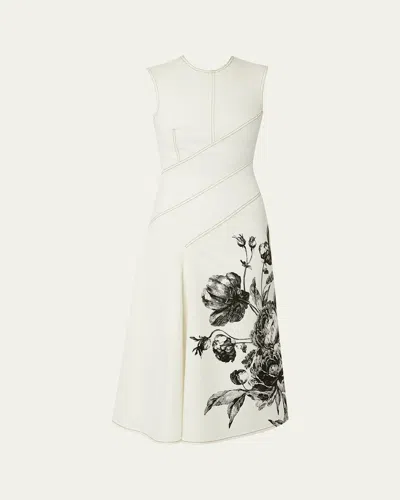 Erdem Floral Print Midi Dress In Violetta Etching Ecr