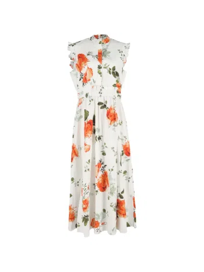 Pre-owned Erdem Floral-print Midi Dress In White