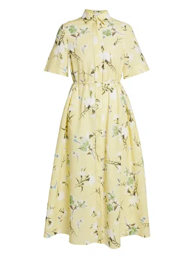 Erdem Floral-print Cotton-seersucker Midi Shirt Dress In Yellow