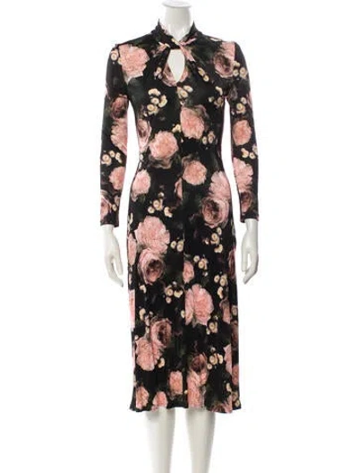 Pre-owned Erdem Floral Print Midi Length Dress In Black