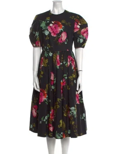 Pre-owned Erdem Floral Print Midi Length Dress In Black