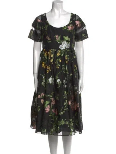 Pre-owned Erdem Floral Print Midi Length Dress In Black