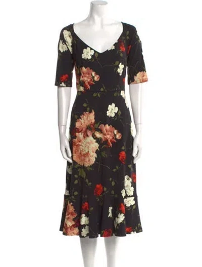 Pre-owned Erdem Floral Print Midi Length Dress In Black