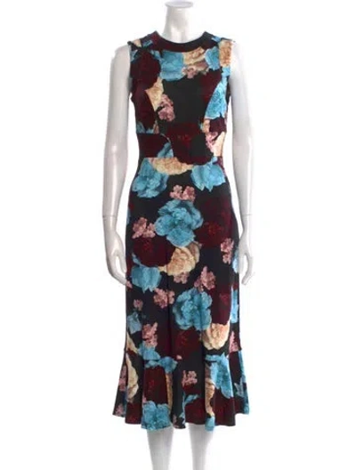 Pre-owned Erdem Floral Print Midi Length Dress In Black