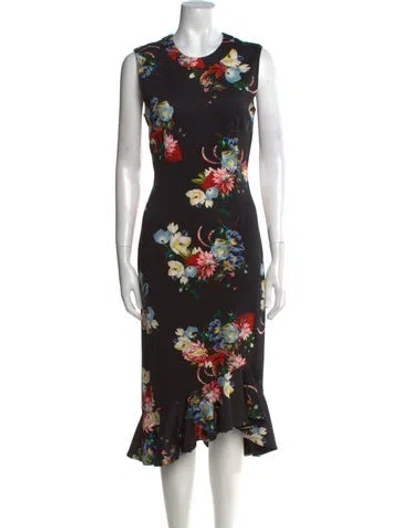 Pre-owned Erdem Floral Print Midi Length Dress In Black