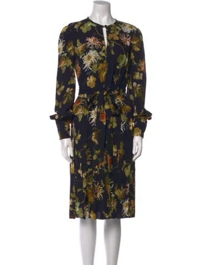 Pre-owned Erdem Floral Print Midi Length Dress In Black