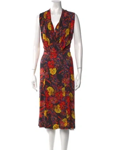 Pre-owned Erdem Floral Print Midi Length Dress In Black
