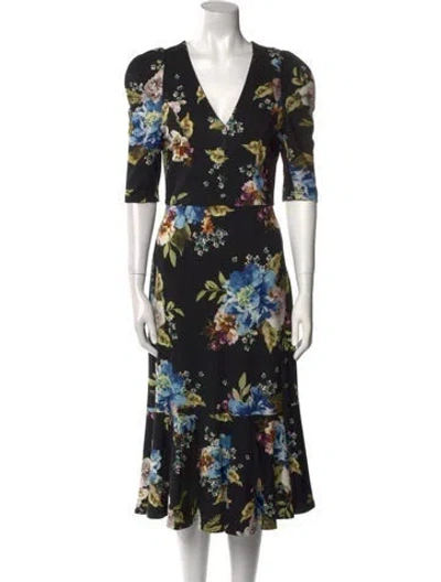 Pre-owned Erdem Floral Print Midi Length Dress In Black