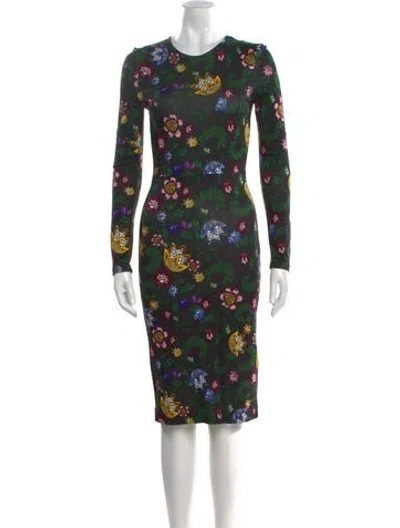 Pre-owned Erdem Floral Print Midi Length Dress In Black