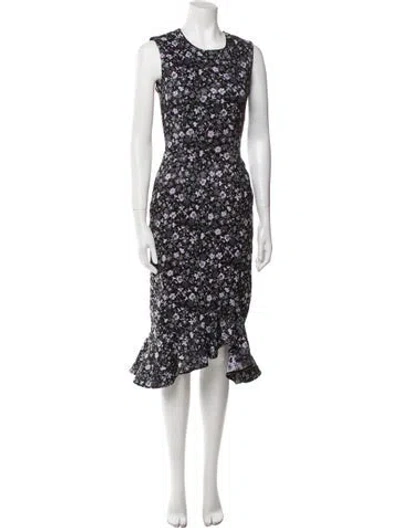 Pre-owned Erdem Floral Print Midi Length Dress In Black