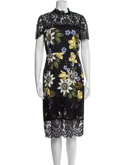Pre-owned Erdem Floral Print Midi Length Dress In Black