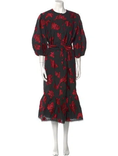 Pre-owned Erdem Floral Print Midi Length Dress In Black