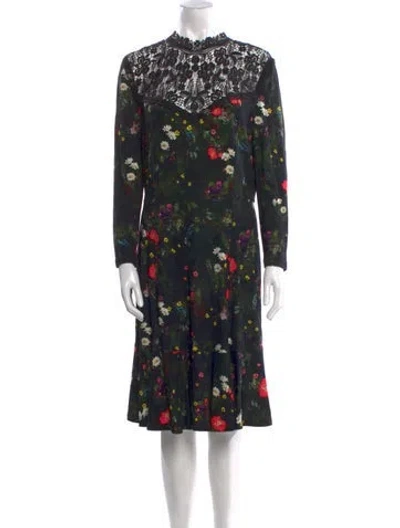 Pre-owned Erdem Floral Print Midi Length Dress In Black