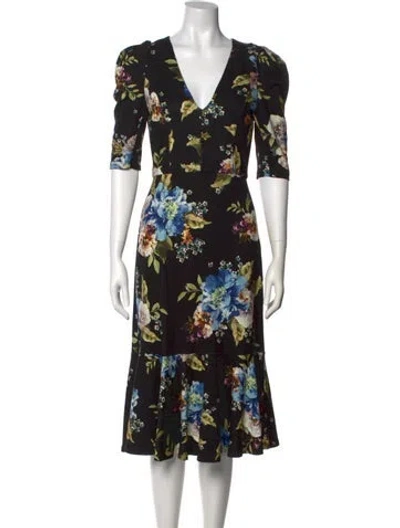 Pre-owned Erdem Floral Print Midi Length Dress In Black