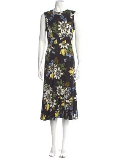 Pre-owned Erdem Floral Print Midi Length Dress In Black