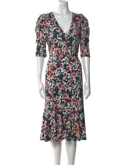 Pre-owned Erdem Floral Print Midi Length Dress In Black