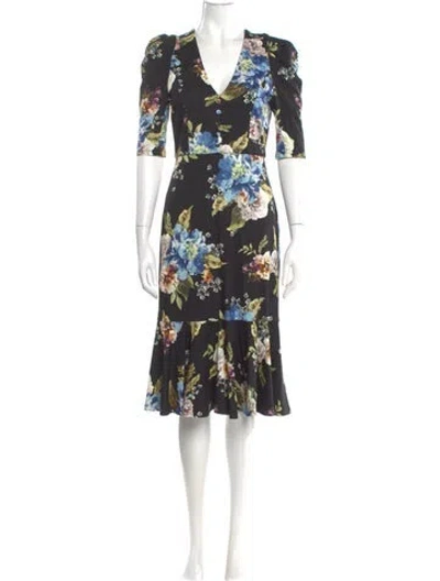 Pre-owned Erdem Floral Print Midi Length Dress In Black