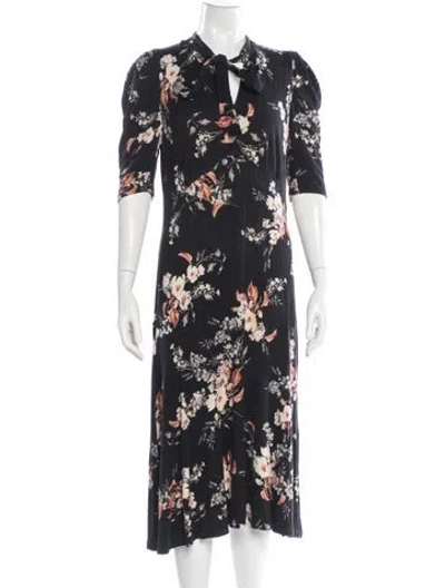 Pre-owned Erdem Floral Print Midi Length Dress In Black