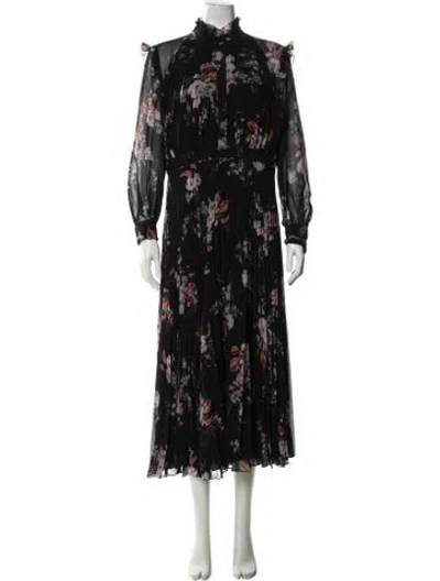 Pre-owned Erdem Floral Print Midi Length Dress In Black