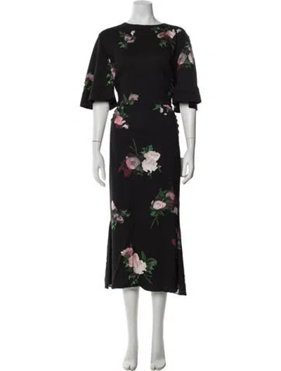 Pre-owned Erdem Floral Print Midi Length Dress In Black